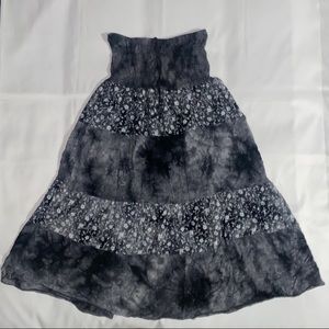 Dake Strapless Floral & Tie-Dye Print Smocked Upper Flowy Dress
